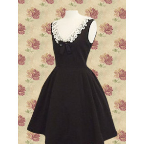 Black and White Sleeveless Lace Bow Sweet Lolita Dress