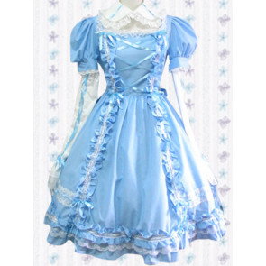 Blue Long Sleeves Sweet Pintuck Lace Sweet Lolita Dress