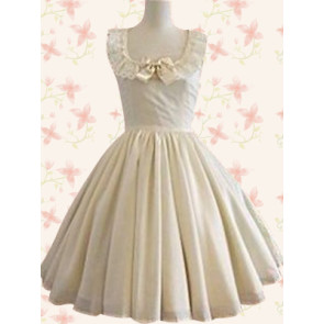 Jewel White Sleeveless Neck Lace Bow Sweet Lolita Dress