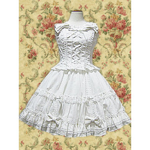 White Sleeveless Front Tie Sweet Lolita Blouse And Skirt