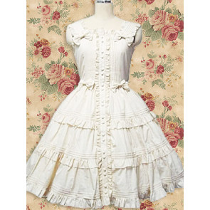 White Sleeveless Bow Ruffle Sweet Lolita Dress