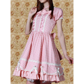 Pink and White Dot Short Sleeves Sweet Lolita Dress