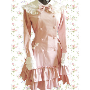 Pink Long Sleeves Double-Breasted Bow Sweet Lolita Dress