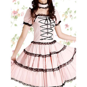 Pink Short Sleeves Front Tie Sweet Lolita Dress