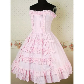 Pink Sleeveless Gathered Ruffles Bow Sweet Lolita Dress