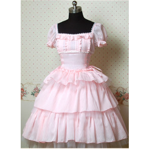 Pink Short Sleeves Square Collar Lovely Cake Lolita Dress