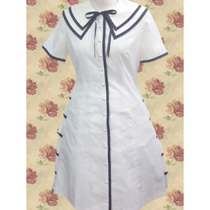 White Short Sleeves Single Breasted Button School Lolita Dress