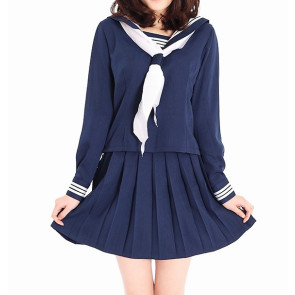 Navy Blue Long Sleeves Girl Sailor School Uniform Cosplay Costume
