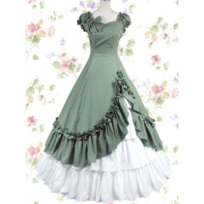 Navy Green & White Cotton Bow Classic Lolita Prom Dress