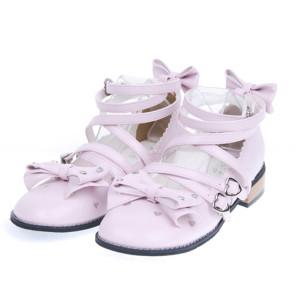 Pink 1.0" Heel High Cute Suede Round Toe Bow Platform Girls Lolita Shoes