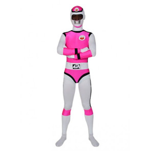 Pink And White Lycra Spandex Unisex Superhero Zentai Suit