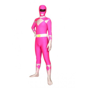 Pink And White Space Warrior Lycra Spandex Superhero Zentai Suit