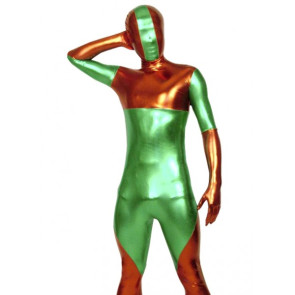 Red And Green Full Body Shiny Metallic Unisex Zentai Suit