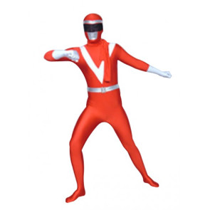 Red And White Lycra Spandex Unisex Superhero Zentai Suit