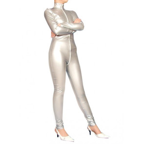 Sexy Silver Unisex PVC Zentai Suit