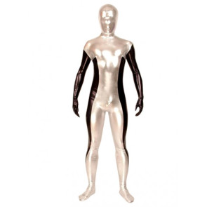 Silver And Black Full Body Unisex PVC Zentai Suit