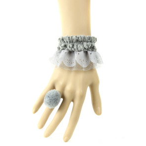 Sweet Grey Office Lady Handmade Lolita Bracelet And Ring Set