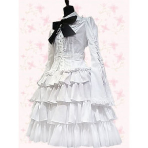 Long Sleeves White Ruffles Cotton Punk Style Gothic Lolita Dress