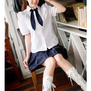 White Sweet Short Sleeves Girl Japanese School Uniform Cosplay Costume