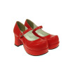 Red 2.9" Heel High Special Synthetic Leather Round Toe Cross Straps Platform Women Lolita Shoes