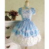 Sweet Short Sleeves Blue Lace Cotton Lolita Dress