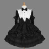 Black Stand Collar Bows Cotton Gothic Lolita Dress