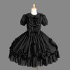 Black Short Sleeves Bows Lace Cotton Gothic Lolita Dress