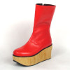Red 2.0" Heel High Cute PU Round Toe Cross Straps Platform Girls Lolita Boots