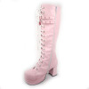 Pink 3.0" Heel High Lovely Patent Leather Round Toe Bow Platform Girls Lolita Boots