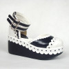 Black & White 3.1" Heel High Cute PU Round Toe Ankle Straps Platform Girls Lolita Shoes