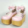 Pink 3.7" Heel High Stylish Patent Leather Round Toe Bow Decoration Platform Lady Lolita Shoes
