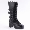 Black 2.6" Heel High Special PU Round Toe Bow Platform Lady Lolita Boots