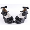 Black 2.6" Heel High Gorgeous Patent Leather Point Toe Bowknot Platform Women Lolita Shoes