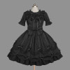 Black Short Sleeves Round Neck Cotton Gothic Lolita Dress
