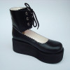 Black 2.6" Heel High Cute PU Round Toe Cross Straps Platform Girls Lolita Shoes