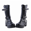 Black 2.2" High Heel Gorgeous Patent Leather Ankle Straps Punk Style Women's Lolita Boots