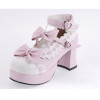 Pink & White 2.7" Heel High Beautiful Synthetic Leather Round Toe Cross Straps Platform Girls Lolita Shoes