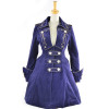 Stylish Blue Velvet Chain Button Long Sleeve Lolita Coat