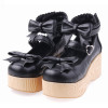 Black 2.7" Heel High Lovely Patent Leather Round Toe Bow Decoration Platform Women Lolita Shoes