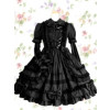 Black Turndown Collar Ruffle Cotton Victorian Style Gothic Lolita Dress