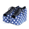Blue 3.9" Heel High Lovely Patent Leather Point Toe Cross Straps Platform Women Lolita Shoes