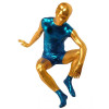 Blue And Yellow Full Body Shiny Metallic Unisex Zentai Suit