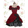 Short Sleeves Dark Red & Black Cotton Classic Gothic Lolita Dress