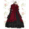 Long Sleeves Dark Red & Black Cotton Gothic Lolita Dress