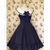 Dark Blue Sleeveless Ruffle Bow Double Breasted Classic Lolita Dress