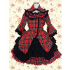 Black Red Check Long Sleeves Classic School Lolita Dress