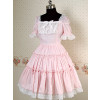Pink and white Short Puff Sleeves Square Collar Bow Lolita Dress