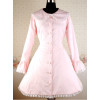 Pink Long Sleeves Round Collar Bow Lolita Coat