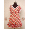 Chiffon Red and Black Check Pattern Lotus Leaf Sleeves Empire-waist Lolita Dress
