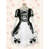Black and White Short Sleeves Cross-Strap Bow Gothic Lolita Dress